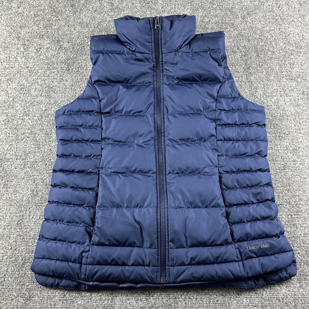 Lands' End Vest Youth Small Blue Quilted‎ Down Puffer Insulated Full Zip Outdoor
